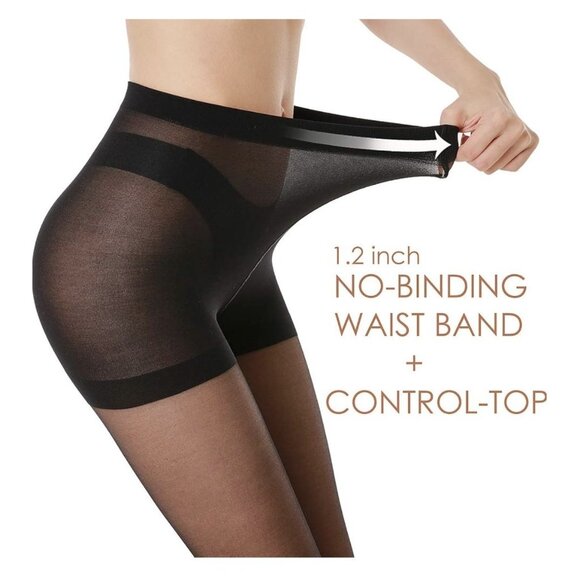 3 Pairs Women's Sheer Tights - 20D Control Top Pantyhose with Reinforced Toe XXL - Picture 3 of 4